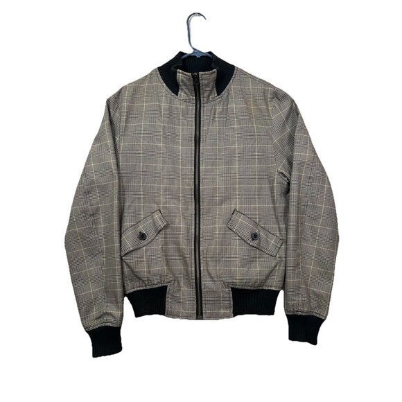 Zara Other - Zara Man Large Gray Black Glen Check Bomber Jacket 100% Cotton Harrington Plaid